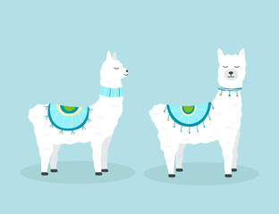 Obraz premium Cute cartoon llama icon. Vector illustration of a funny animal.