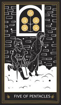 Five of Pentacles Tarot Card Minor Arcana in Vector Illustration
