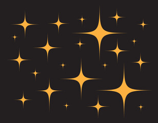 Sparkles Stars on black background. Set of twinkling stars. Stars light effect. Vector illustration