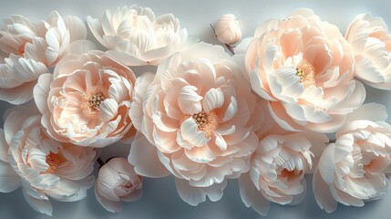 romantic banner delicate white peonies flowers close up