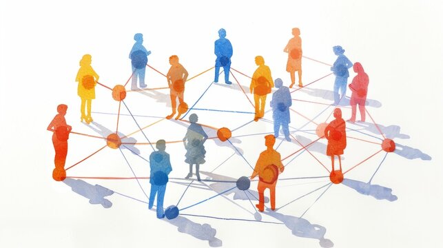 Silhouette of a Unity Network: An illustration of interconnected nodes forming a network, symbolizing the strength and inclusivity of diverse connections in society.

