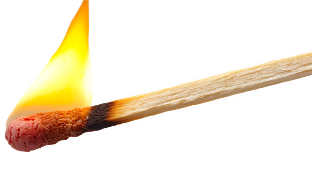 Lit Matchstick Placed on Transparent Background, Hand Edited Generative AI