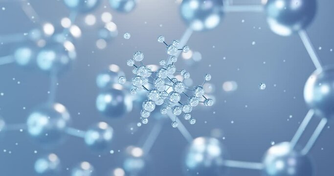 Prednisone, rotating 3D model of glucocorticoid, seamless looped video, molecular structure with selective focus