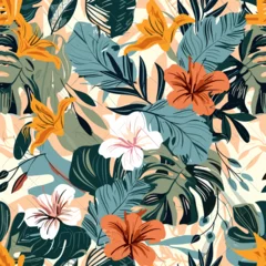 Fotobehang Modern exotic floral jungle pattern. Collage contemporary seamless pattern © pascal