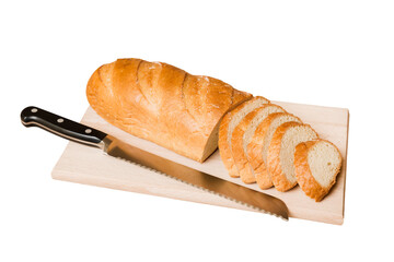 Assortment of freshly sliced baked bread with napkin isolated on white background. Healthy unleavened bread. French bread slice