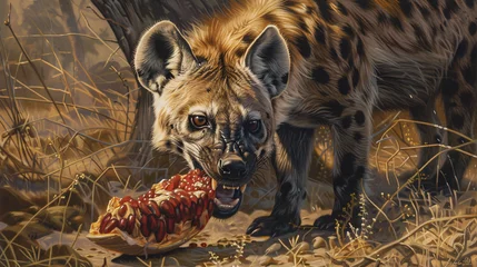 Tuinposter Hyena eating © Cybonix