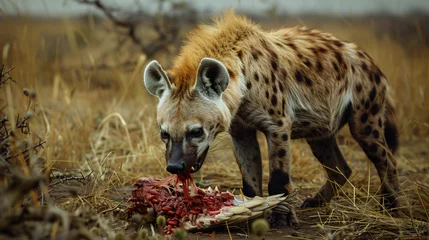 Fotobehang Hyena eating © Cybonix