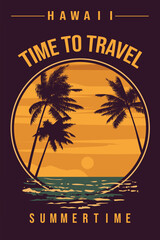 Time To Travel Retro Poster. Tropical coast beach
