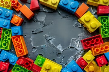 Colorful Blocks Arranged on Grey Surface