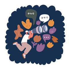 Cartoon vector illustration of Business woman looking through binoculars