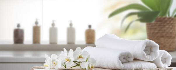 Obraz na płótnie Canvas Beauty white towels, massage treatment and wellness concept