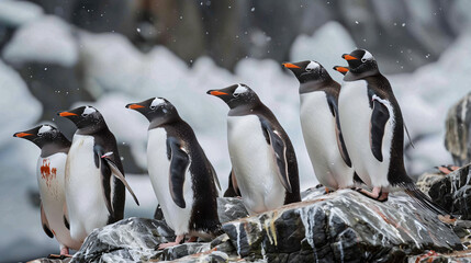 Crowded Gentoo penguin breeding. - obrazy, fototapety, plakaty