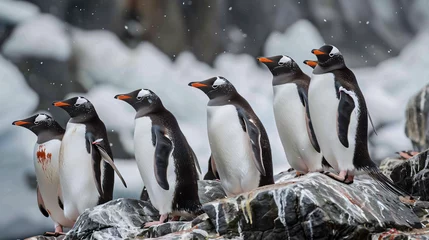 Wandaufkleber Crowded Gentoo penguin breeding. © Mishab