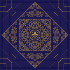 Abstract, Geometric, Esoteric, Elegant, Playful, Dark Blue And Gold Color Mandala Batik Seamless And Pattern Background Design Ilustration