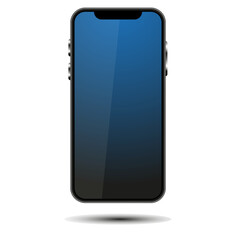 Vector image of the mobile smartphone with a blue screen with reflection and shiny buttons isolated on the white background.