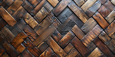 Exquisite basket weave wooden parquet flooring boasts an intricate and decorative design, creating a unique textural canvas for any space. - obrazy, fototapety, plakaty