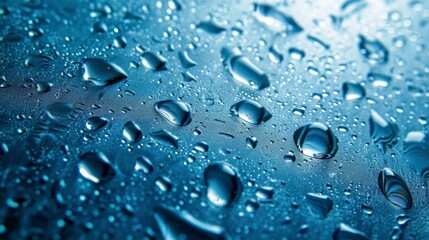 Rain Drops on a Window With a Blue Background