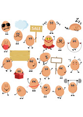 Set of digital elements with funny egg mascot