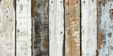 Distressed white wood grain embodies rustic charm and evokes a vintage aesthetic.