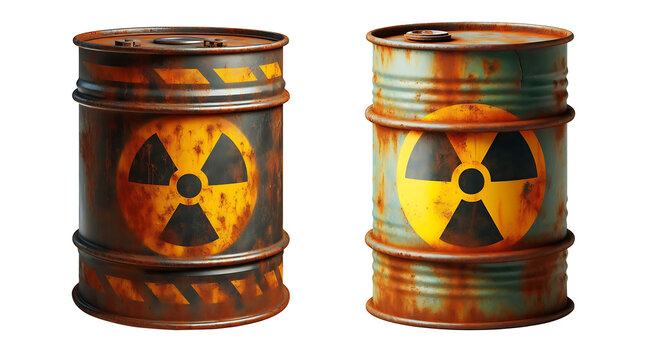 rusty old barrel with radioactive waste isolated on transparent background