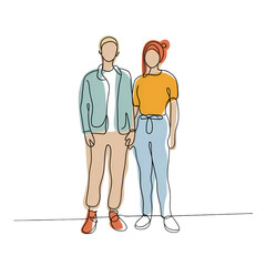 Minimalist full body illustration of man and woman. Wearing colorful outfit. Transparent background.