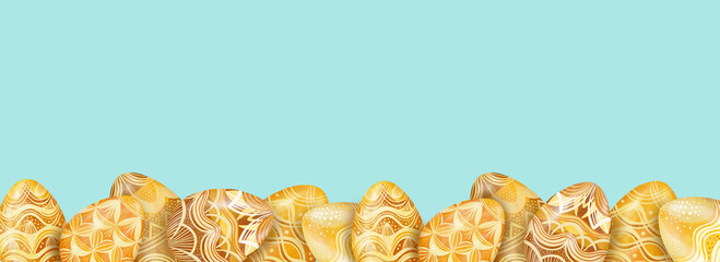 Banner with Easter eggs on a blue background, stock illustration for design and decor, holiday card, poster