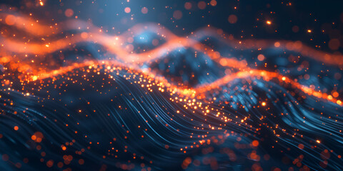 Visual Representation of the Internet in Ultra-Fast Fiber Optic with Advanced ,speed light line motion blur on dark background, data transfer simulation, blue to red lights  
