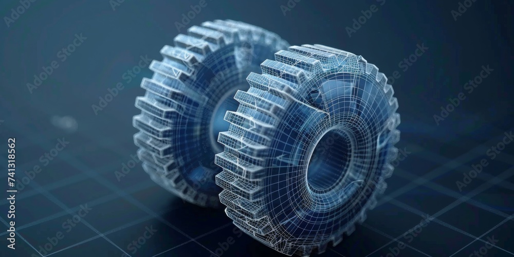 Poster Intricate Gear Mechanisms Detailed in a Technical Blueprint, Symbolizing Industrial Design and Mechanical Complexity, Generative AI