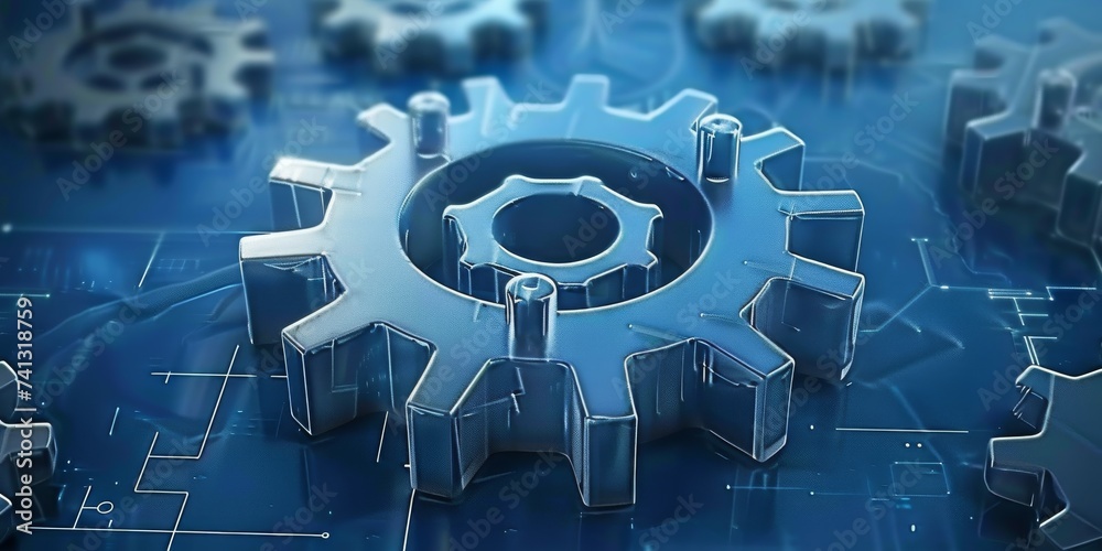 Poster Intricate Gear Mechanisms Detailed in a Technical Blueprint, Symbolizing Industrial Design and Mechanical Complexity, Generative AI