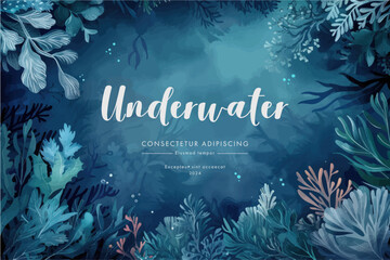 Underwater scene with coral reef, fish and seaweed. Vector watercolor illustration. © Rimsky
