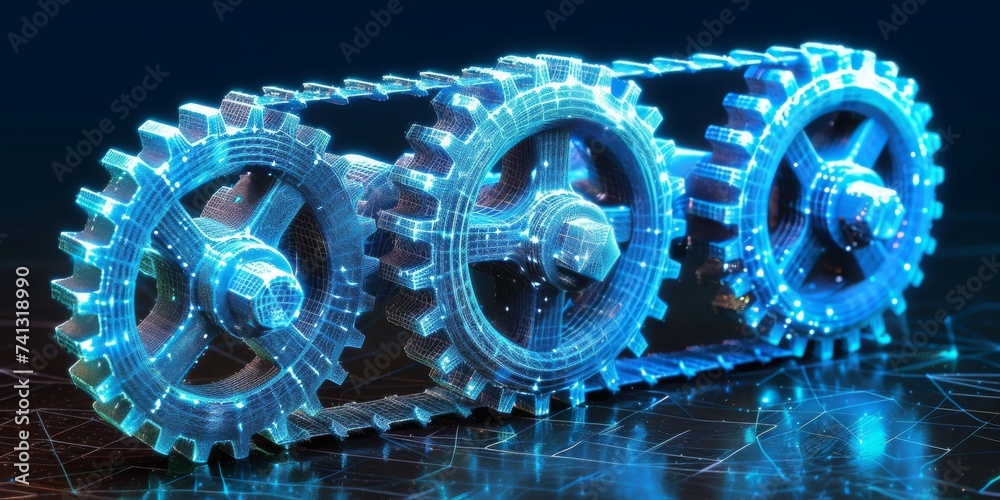 Aufkleber intricate gear mechanisms detailed in a technical blueprint, symbolizing industrial design and mecha