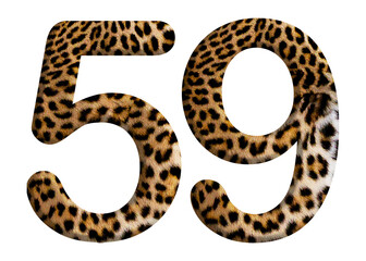 The shape of the number 59 is made of leopard fur or skin isolated on transparent background. Suitable for birthday, anniversary and Memorial Day templates