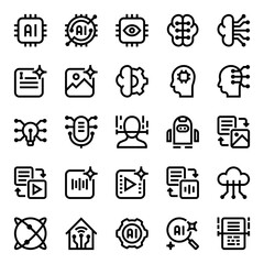 Artificial intelligence icon set, for AI, technology and computer needs.