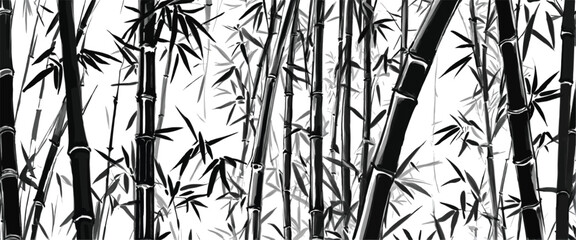 Vector hand-drawn bamboo illustration, black and white background template, Asian traditional ink painting