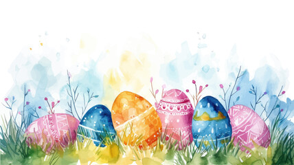 Easter basket with eggs and bunny decorated with flowers. Happy easter