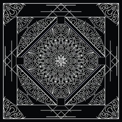 Abstract, Geometric, Esoteric, Elegant, Playful, Black And White Mandala Batik Seamless And Pattern Background Design Ilustration