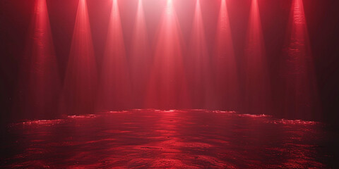 A stage with a red light background