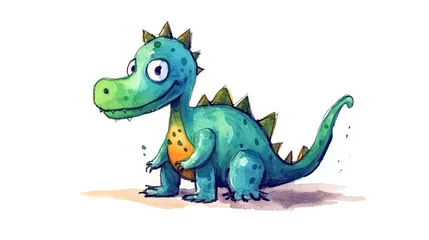 Rolgordijnen Draak A delightful and colorful childrens watercolor drawing of a dinosaur