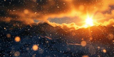 A photo capturing the brilliance of the sun shining brightly over a mountain covered in snow.