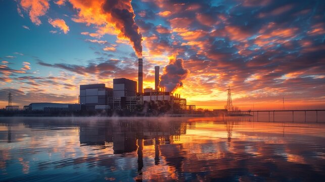 A modern biomass power plant at sunrise, symbolizing a new day for renewable energy