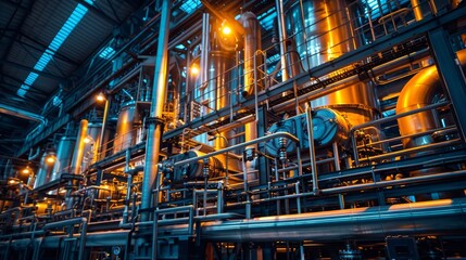 Fototapeta premium Biofuel production line with a focus on sustainability and zero waste, highlighting innovation in renewable resources