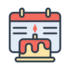 Birthday cake calendar icons, minimalist vector illustration and transparent graphic element. Isolated on white background