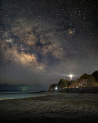 福島県いわき市　塩屋崎灯台と春の天の川