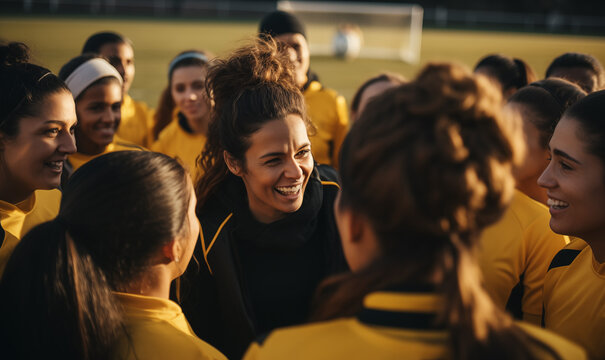 Woman Female Coach Girls Sports Team Huddle