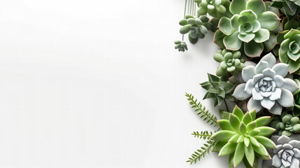 various succulents arranged on a white backdrop
