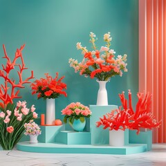 Teal and coral showcase