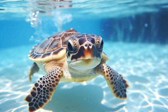 Turtle swimming in ocean. world turtle day for climate change csr and environmental awareness