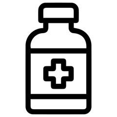 Medicine bottle icon, black outline.