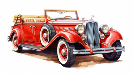 Red classic roadster with white wall tires illustration. Wall art wallpaper - 741323388