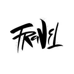 Travel text word sign. Modern typography letter font.
